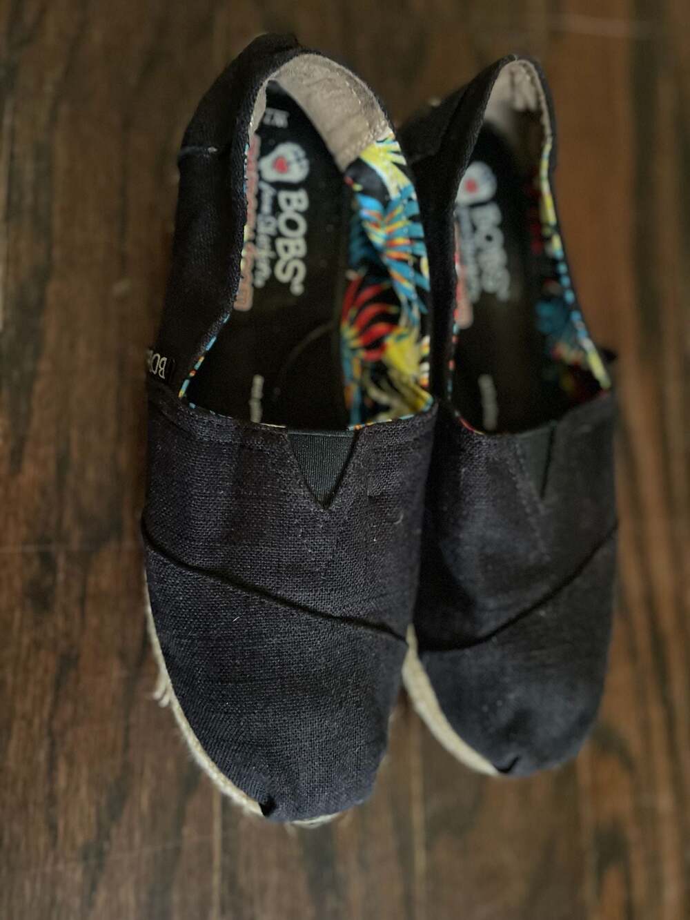Skechers BOBS Black Canvas Espadrille Slip On 7 Memory Foam Arch Pillow
